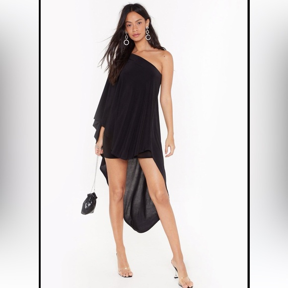 Small / Nasty Gal / Mini Black Dress / Cape Dress / Festival dress / Wing - Picture 7 of 9